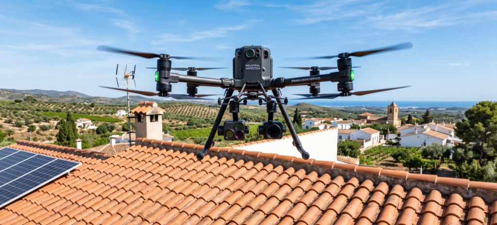 Dron inspeccionando tejado